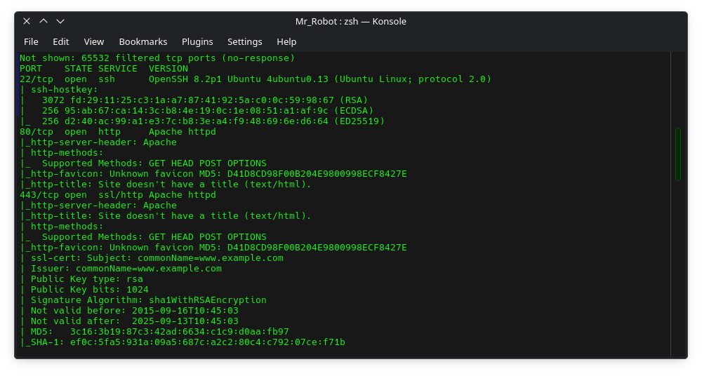 nmap scan of Mr Robot box